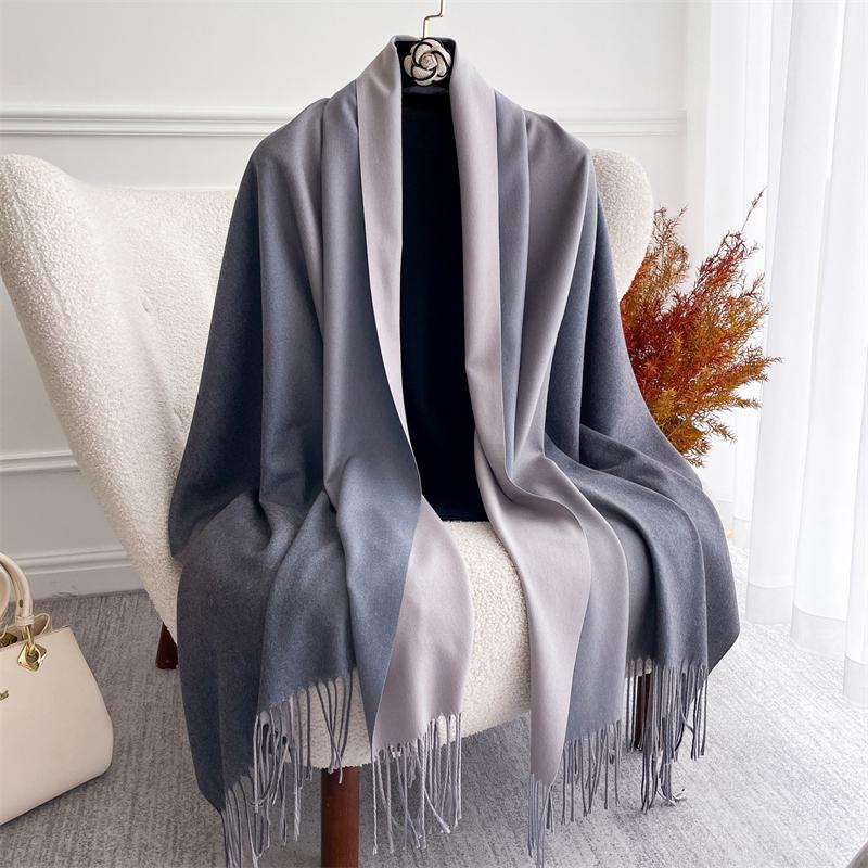 Fashion Solid Cashmere Warm Scarf for Women New Design Pashmina Winter Double Color Shawl Wraps Bufanda Tassel Blanket Poncho