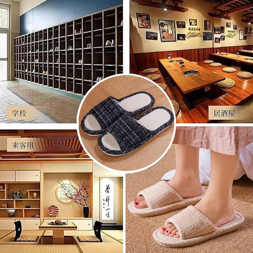 VNFIX Slippers 4 Pairs for Men and Room Quiet and Perfect for Guests or as a Gift Set, Women, Summer/Spring Shoes, Lightweight, Linen, Cute, Non-Slip,