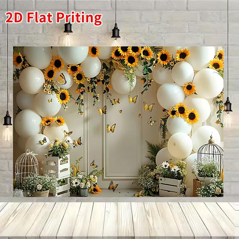 2D Sunflower and Butterfly Themed Backdrop Photo Background Banner