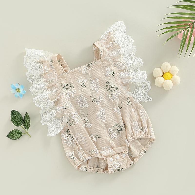 Summer Newborn Infant Romper Cotton Lace Flying Sleeve Floral Baby Girls Romper Jumpsuit Baby Clothing