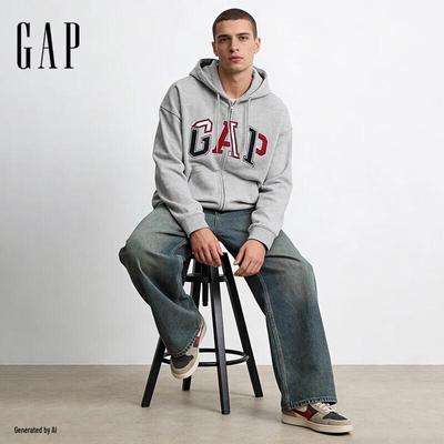 Gap Unisex Logo Heavyweight Carbon Brushed Loose Hooded Sweatshirt