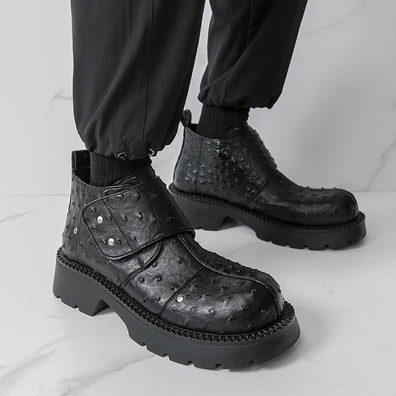 

Мужские ретро панк ботинки на толстой подошве платформе, ботинки-лифты, черные, на молнии, с круглым носком, мотоциклетные ботинки, высокие ботинки, большие размеры EU:45