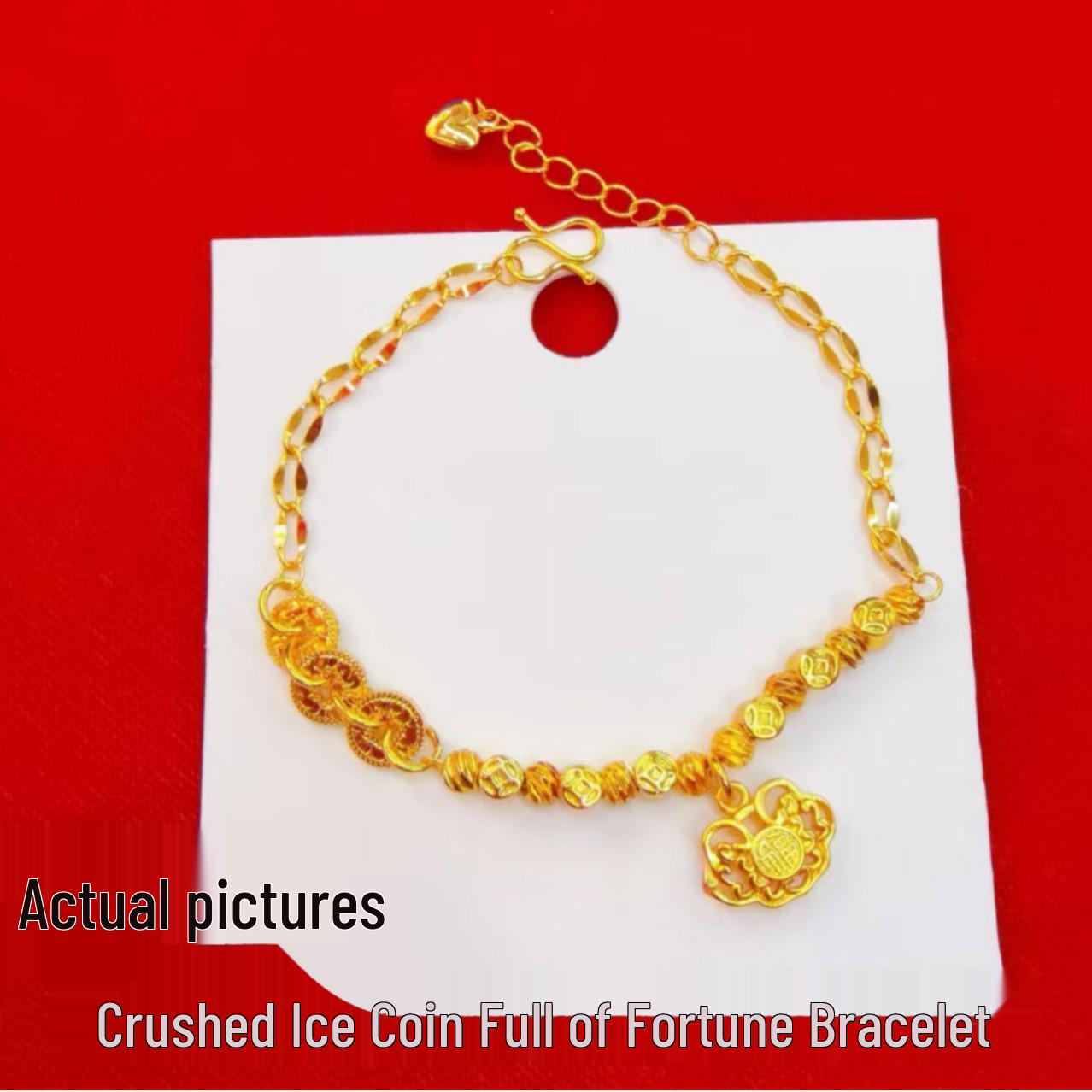 

Vietnam Sand Gold Five Emperor Coins Fortune Gourd Bracelet with Beads