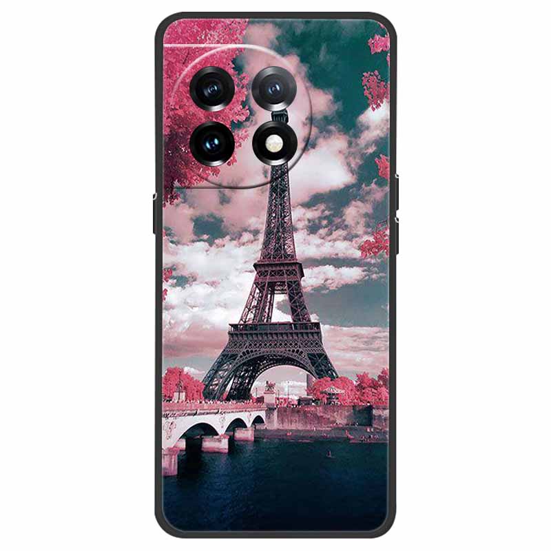 For OnePlus 11 5G Case One Plus 11R Flower Marble Black Bumper Soft TPU Silicone Cover for OnePlus 11 / 11R 5G Phone Cases Capas