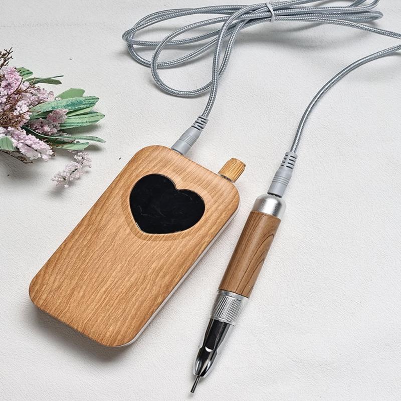 Heart Patterned Wooden Electric Nail File For Salon Home Use Ergonomic Grip Lightweight Multi Speed Polishing Device