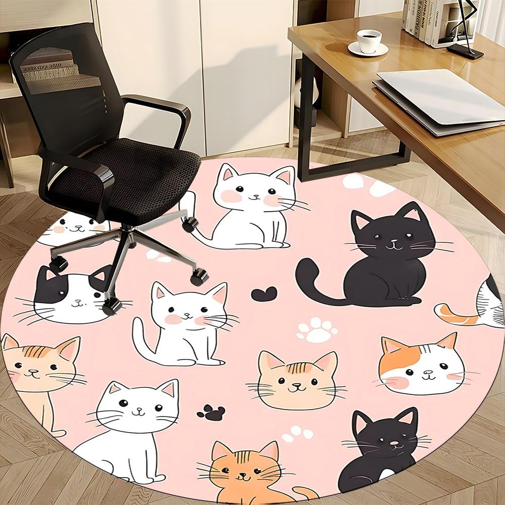 1pc Cat Pattern Office Round Area Rug, Under Office Chairs Bedroom Living Room Home Decor, Room Deco