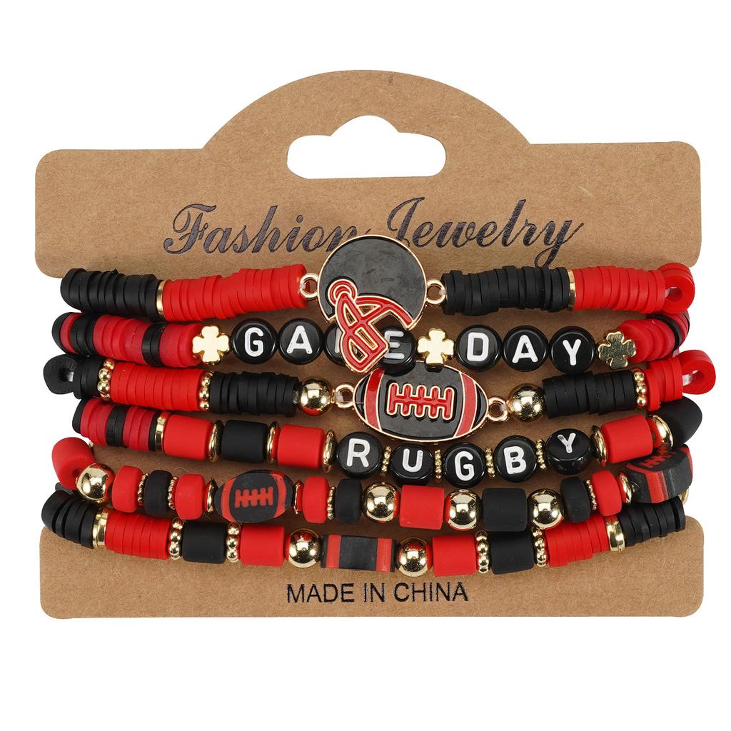 Game Day Polymer Clay Beaded Rugby Ball Bracelet for Women Men Letter Sports Wristband Party Jewelry Accessories