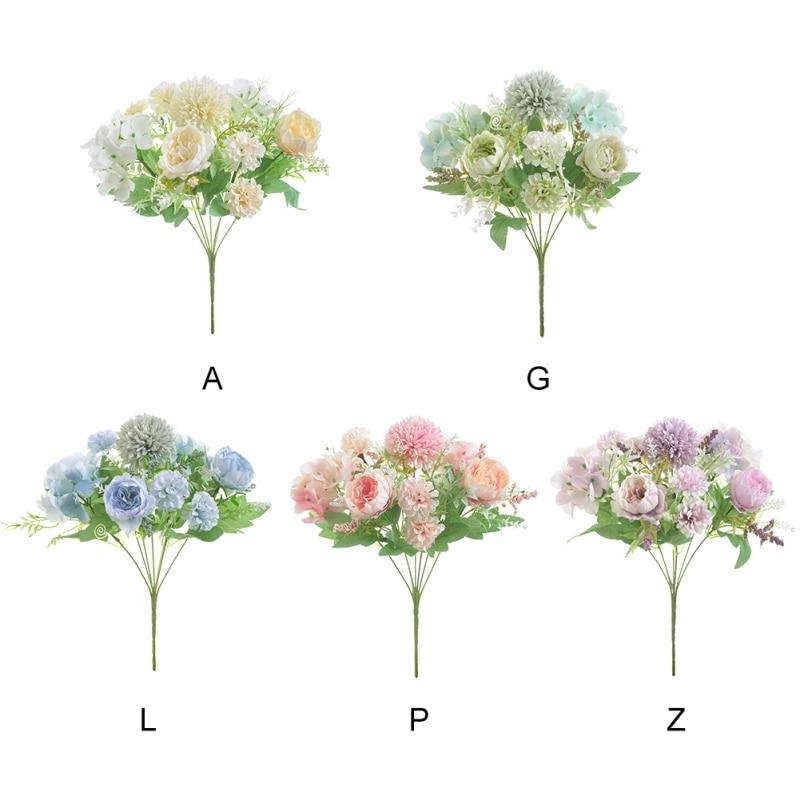 7 Heads Hydrangea Flowers Artificial Bouquet Silk Blooming Fake Peony Hand Flower Wedding Decor