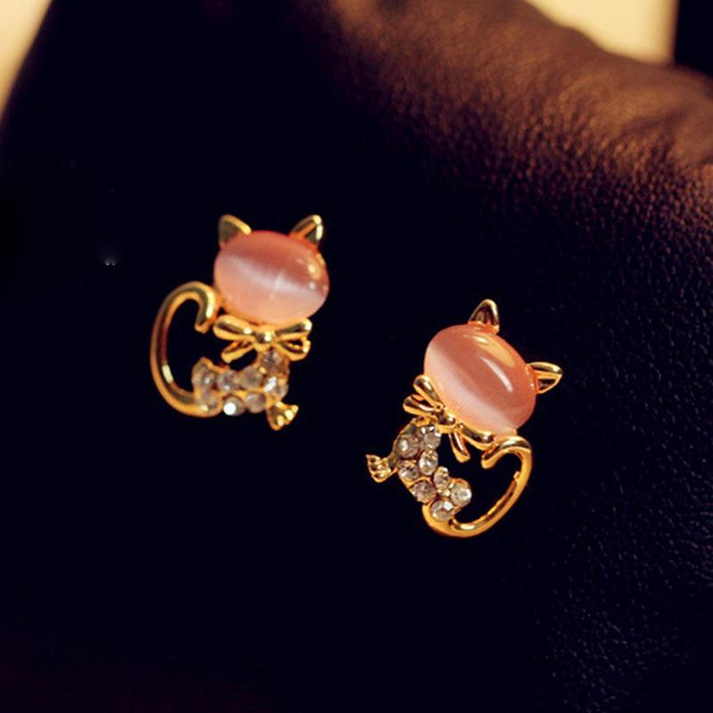 Hot Fashion Earrings/jewelry/Lovely Rhinestone Cat Cute Stud Gifts For Women Girls 2024