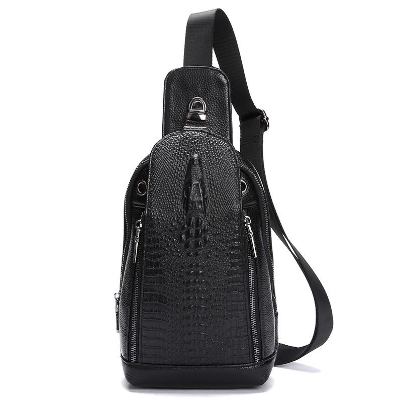 Genuine Leather Men s Chest Bag Korean Version Casual Top Layer Cowhide Crocodile Pattern Men s Crossbody Bag