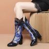 Fairy wind summer patent leather high heel mesh cool boots thick heel hollow women's shoes embroidered sandals spring and autumn long single boots
