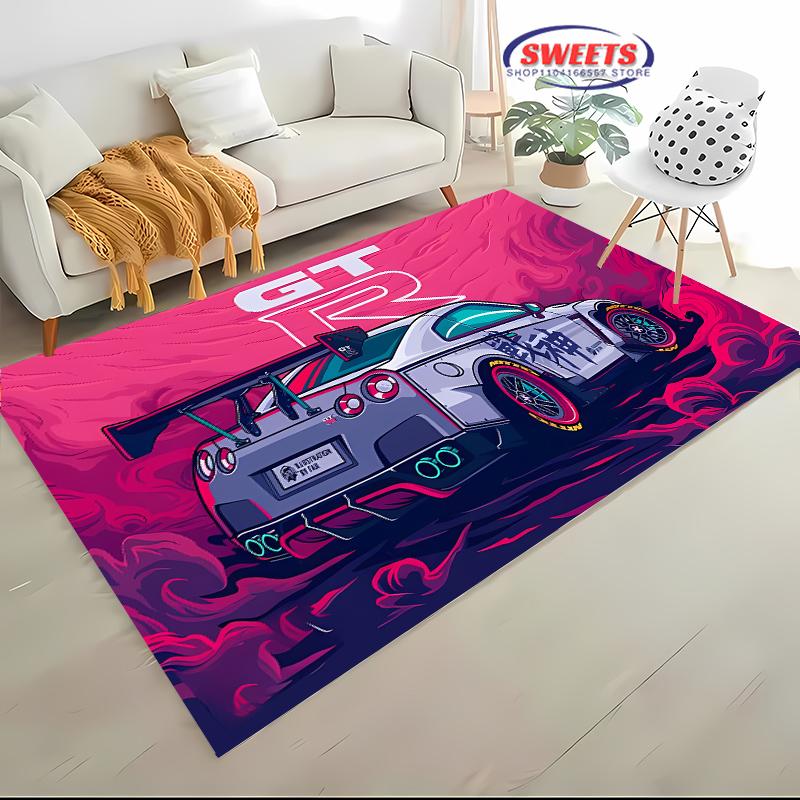 Retro GTR Racing Car Carpet, Living Room and Bedroom Household Items, Children's Room Sofa Mat,Doormat Floor Anti-slip Rug Gift