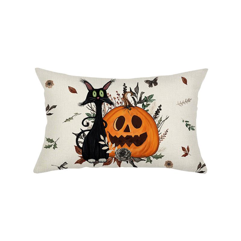 Funny Halloween Pillow Cover Printed Linen Pumpkin Cushion Cover Living Room Sofa Bedroom Pillow Cover