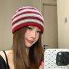 Wool blended striped wool hat women's autumn and winter warm contrasting colors soft knitted cold hat shows small face