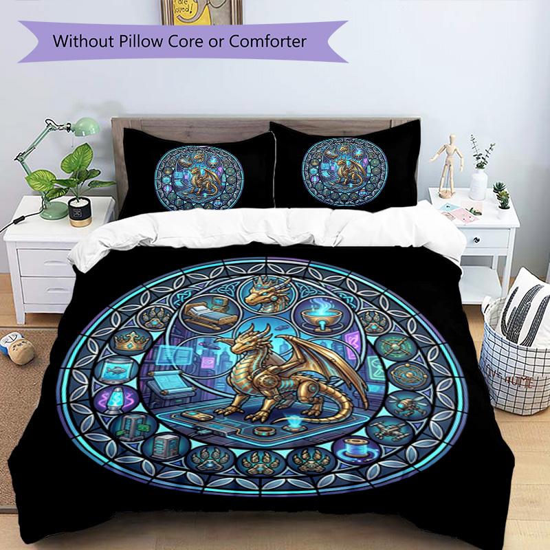 Cyber Dragon Glass Pattern Bedding,Quilt Set Quilt Cover Pillowcase Home Birthday Gift (1 * duvet cover + 2 * pillowcase, without core)