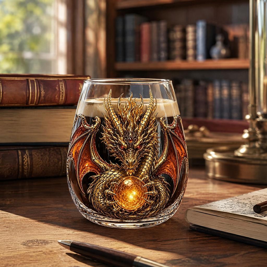 Fantasy Crystal Ball Whiskey Glass Mythic Dragon Glass Cup Sculpted Dragon Drinkware for Bar Decor Gifts