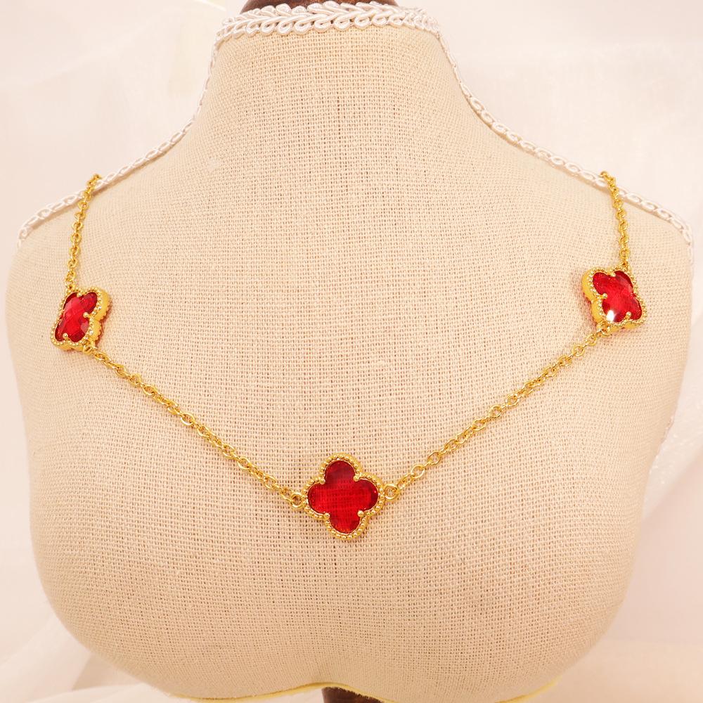 Fashion Lucky Clover Necklace Titanium Steel Necklace Sweater Chain Double-sided Necklace Accessories for Women