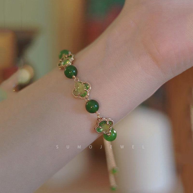 1Pc Chrysoprase Bracelet Women's Trendy Clover Bracelet Bracelet