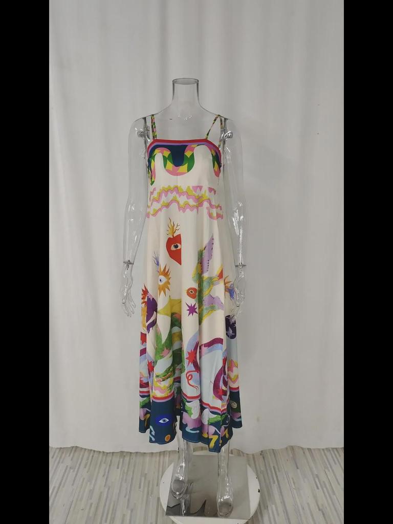 2024 Summer Elegant High Waist Printed Women's Casual Fashion Dress