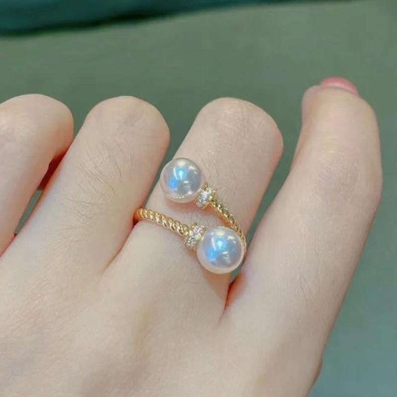 Double Pearl Open Rings Twist Gold Color Color Band New Arrival Stylish Fashionable Women'S Accessories Bridal Party Event Bridal