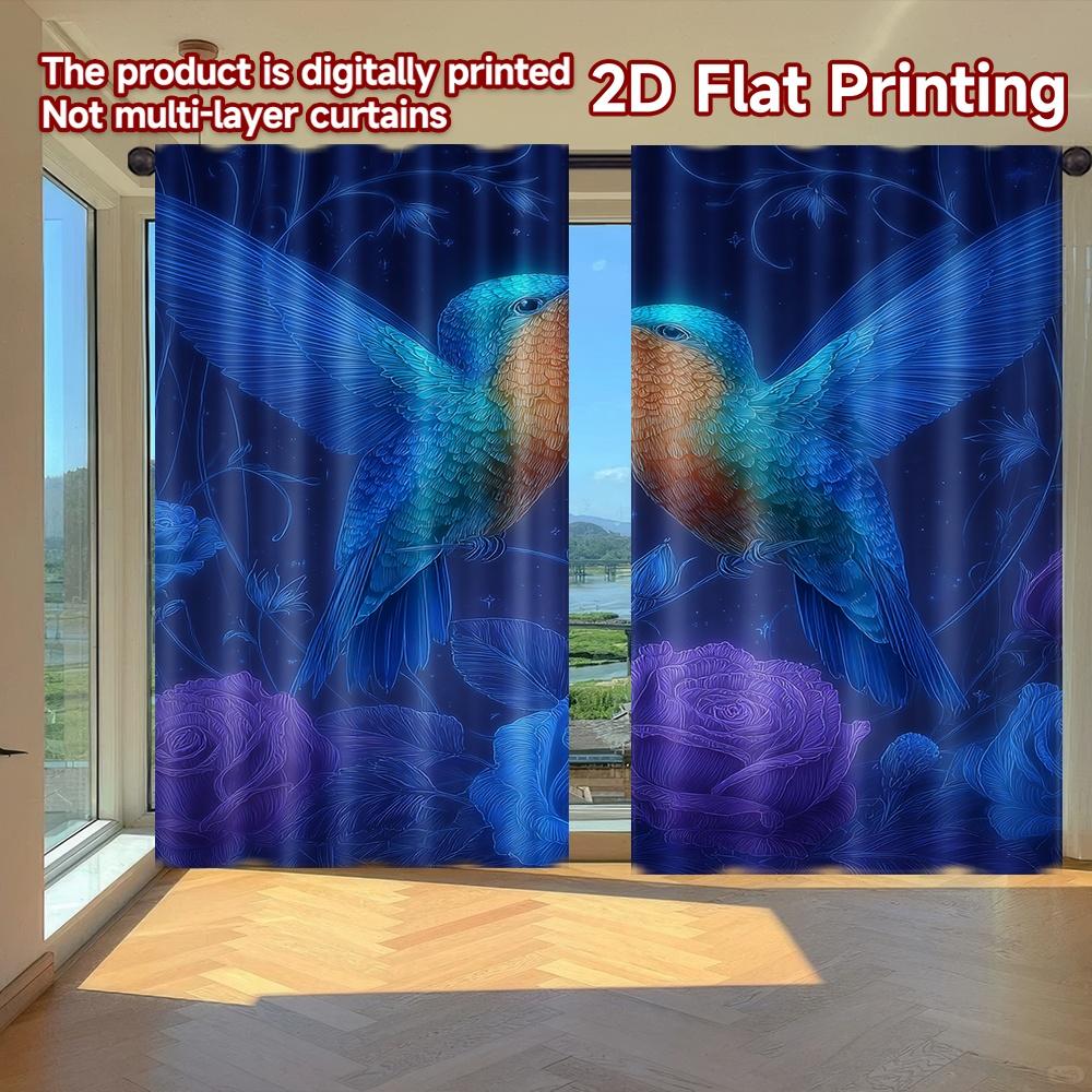 

Flat Printing Curtains Without Rod Floral Hummingbird Dance Holiday Valentine Is Day Printed Yarn Curtain Set Of 2 Made Polyester Washable W100*H70(CM)-Grommet top&1PCS