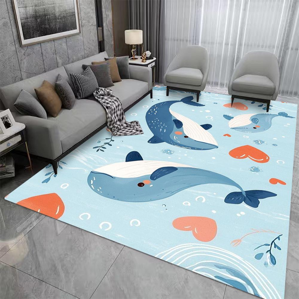 Starfish Shell Whale Ocean Pattern Carpet for Living Room Decor Children Play Soft Rug Bedroom Lounge Nursery Sofa Floor Mat
