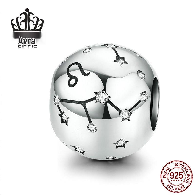 Avle S925 Sterling Silver Zodiac Beaded DIY Bracelet Accessories - Fashion Loose Beads Jewelry.