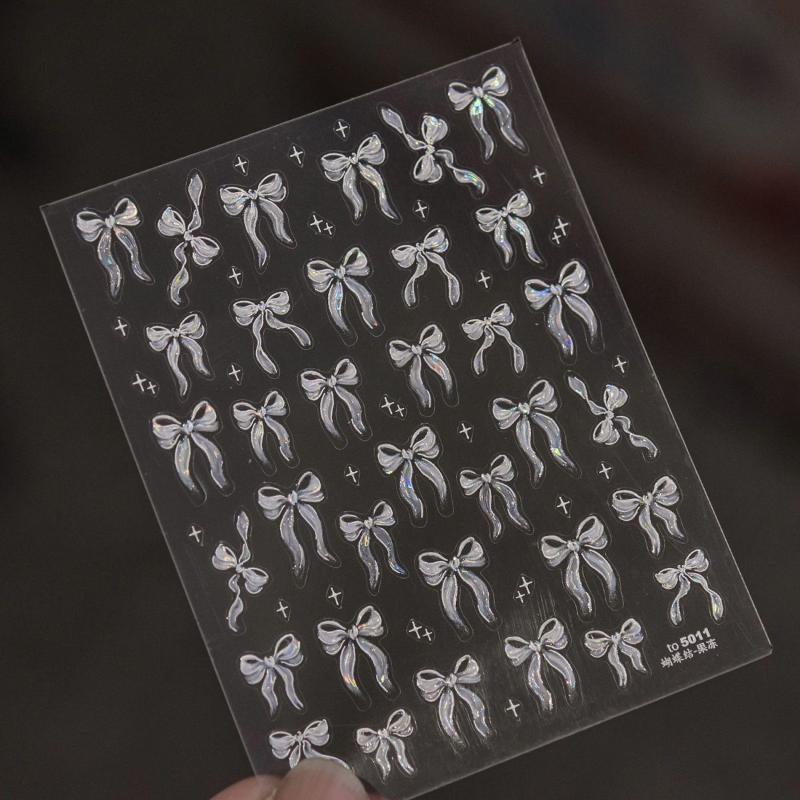 Professional Look Nail Art Stickers 5D Bow Pearl Heart for French Polka Dot Nails