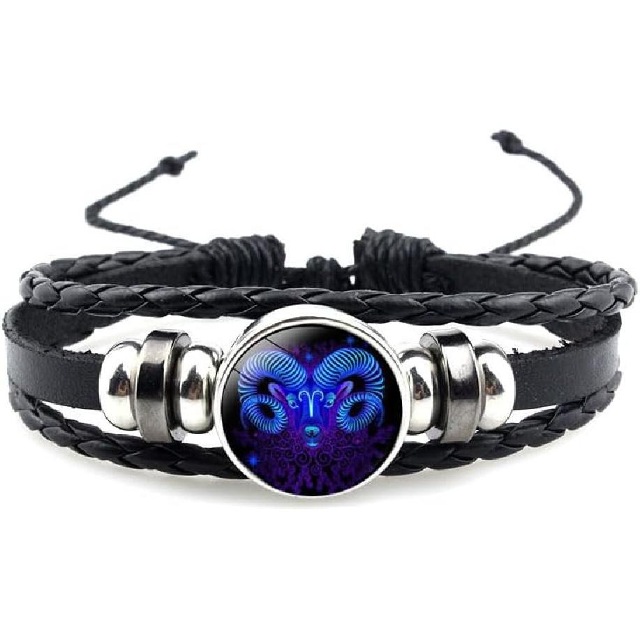 12 Constellation Bracelet Zodiac Constellation Bracelet Zodiac Signs Guardian Fluorescent Woven Leather Bracelet for Women Men Jewelry Aries(3.21-4.19)