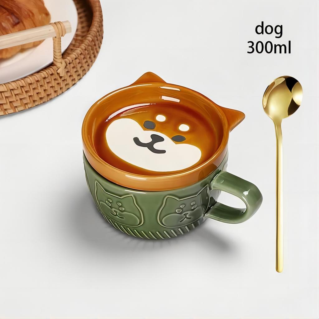 YWDL Cartoon Animal Ceramic Coffee Cup Kids Gift with Lid Mug Couple Coffee Cup Breakfast Milk Mug Porcelain Home Kitchenware