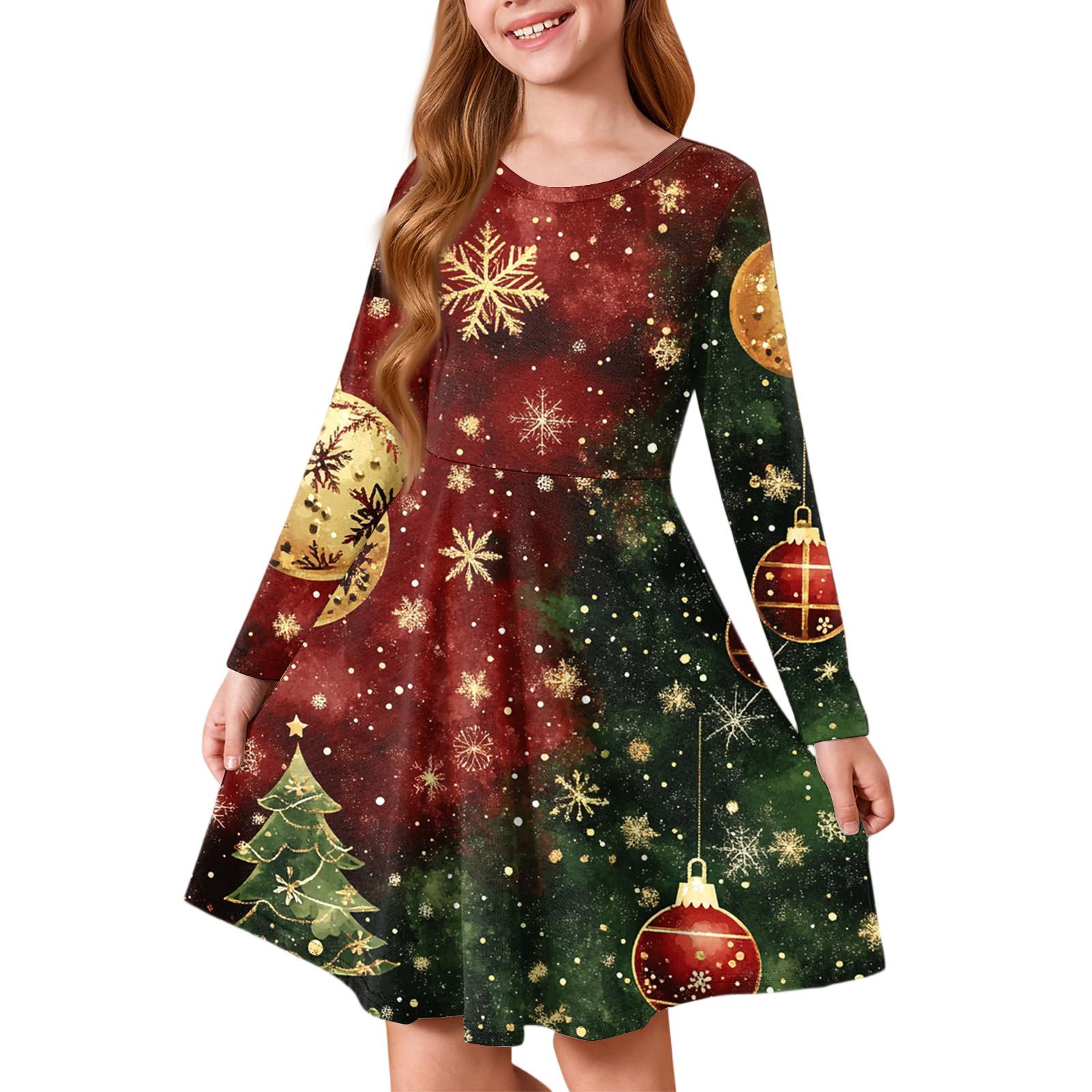 

Girls Princess Dress - Long Sleeve A-Line T-Shirt Dress Christmas Day 160