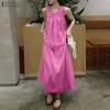 ZANZEA Bohemian Style Summer Casual Round Neck Sleeveless Long Dress