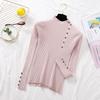 Women Autumn Knitted Slim Sweaters Solid Knitted Female Cotton Soft Elastic Color Pullovers Button Full Sleeve Turtleneck