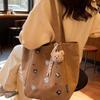 Cute Embroidery Cartoon Canvas Shoulder Bag Simple Casual Large Capacity Vintage Commuter Tote for Women