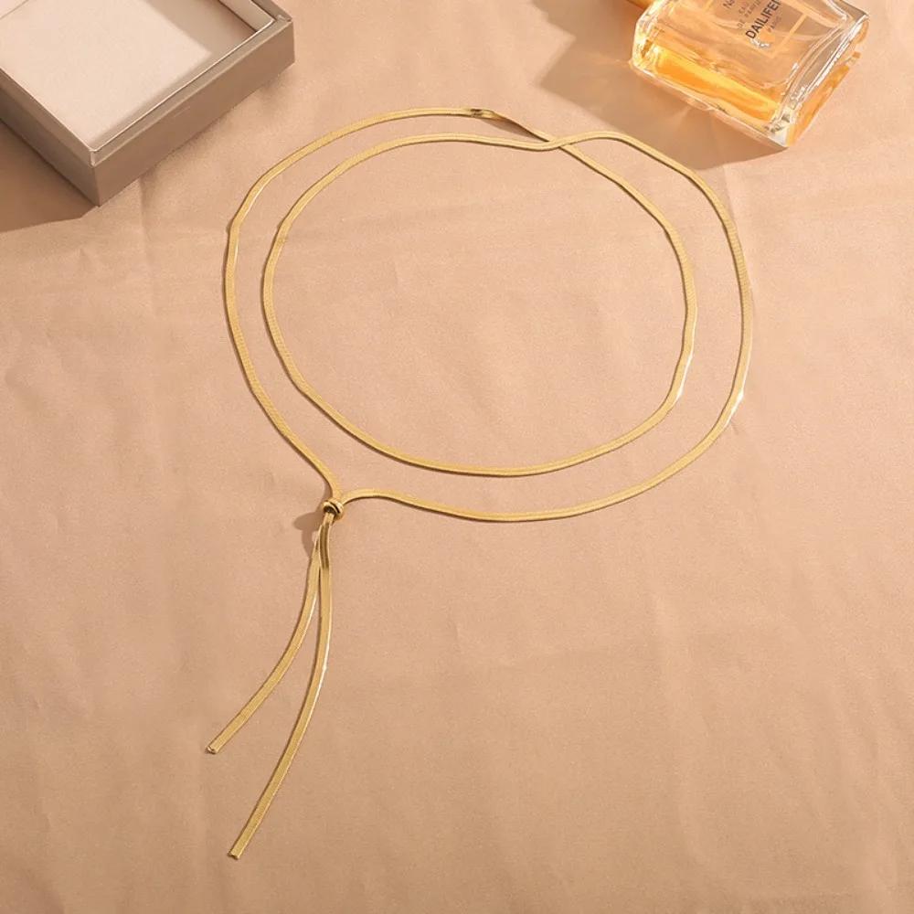 Temperament Double Wear Stainless Steel Sweater Chain Pendant Necklace for Women Charm Long Simple Chokers Jewelry Accessories