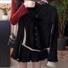 Plus Size Women's Bow Collar Knit Cardigan for Autumn/Winter - Sweet, Age-Reducing, Black/Red/Apricot
