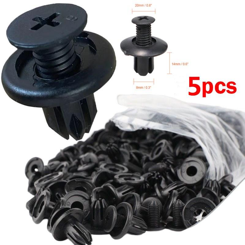 5/100 Pièces 8mm Rivets En Plastique Attaches Vis Voiture Pare-chocs Garde-boue Noir Rivet Voiture Attache Clips Pour Toyota Focus Kia Nissan Yamaha