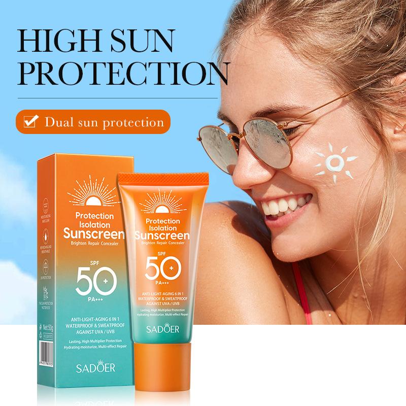 SADOER Sunscreen Dual Tube Multi-Effect Repair Isolation SPF High Protection Anti-UV Lightweight Moisturizing Sun Block for Outdoor Travel