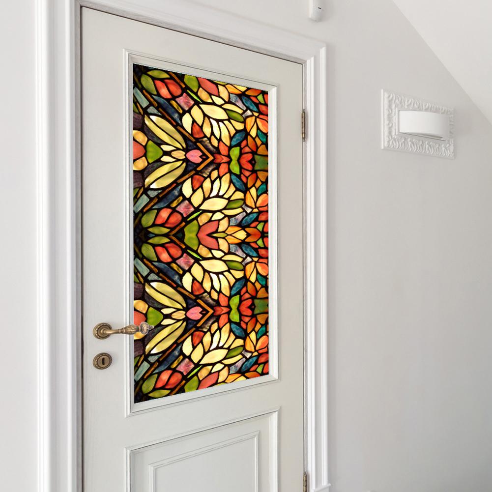 Retro Flower Stained Glass Window Film Removable Bathroom Window Film Window Decals Static Clings