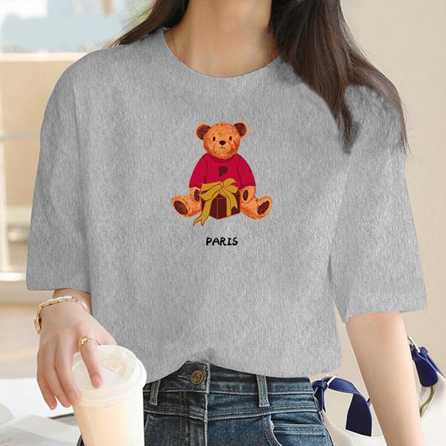 Summer New Cute Bear Short Sleeve Printed Clothing Women T-shirt Harajuku Pattern Fashion Clothing Women Top Off the Boat Unisex
