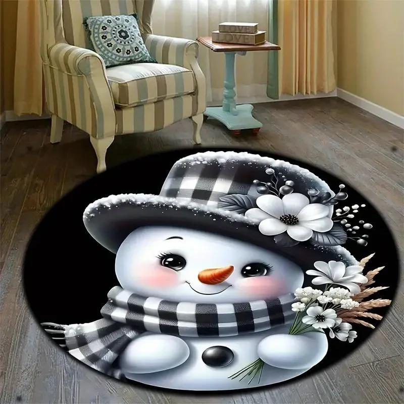 Christmas Snowman Round Carpet Living Room Bedroom Floor Mat Festive Atmosphere Christmas Tree Home Rug
