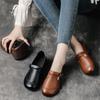 Spring and Autumn Women's Leather Shoes Single Shoes Retro Medium Heel Soft Sole Leather Shoes Versatile Leather Casual Mom Shoes