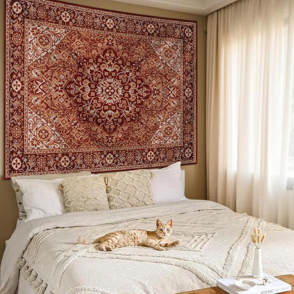Boho Mandala Wandteppich Wandbehang für Schlafzimmer, Hippie Ästhetik Böhmische Vintage Wandkunst für Wohnzimmerdeko, Indisches Blumendesign