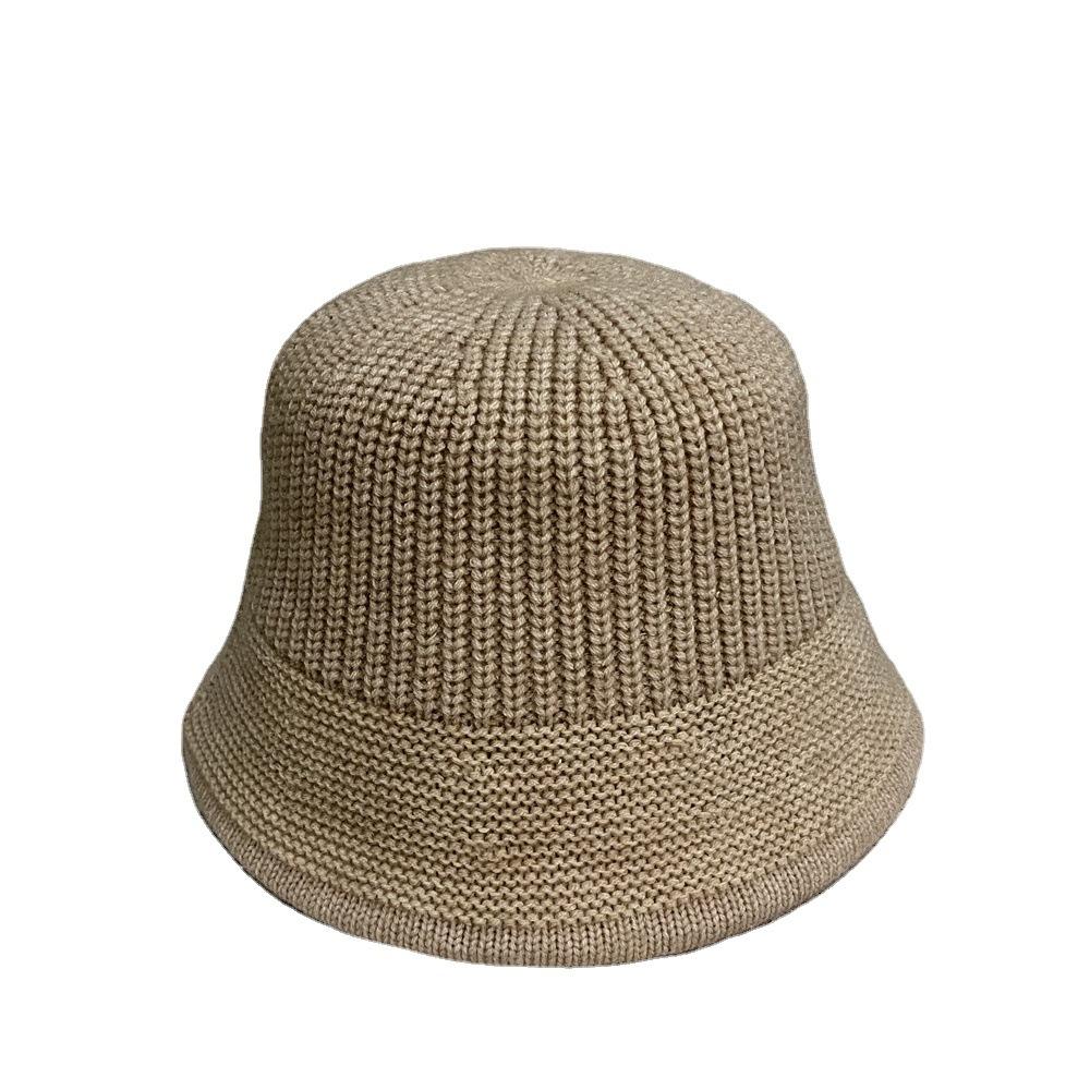Tide Ladies Wool Hat Autumn and Winter Face Small Solid Color Bucket Hat Versatile Dome Knitted Bucket Hat Women
