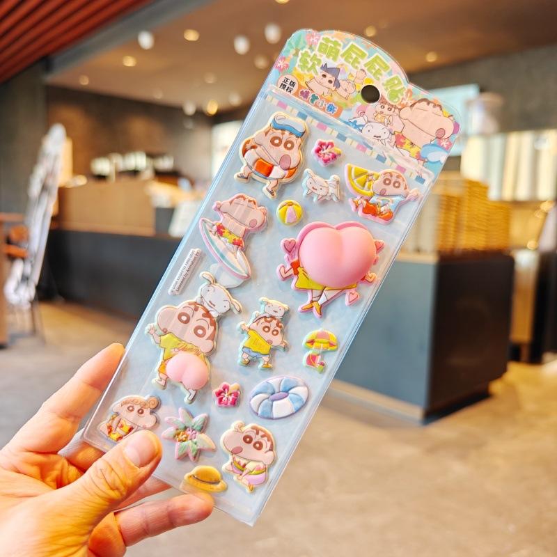 2pcs Genuine Crayon Shin 3d Silicone Pp Sticker Kawaii Decompression Handbook Sticker Diy Mobile Phone Case Decoration Sticker