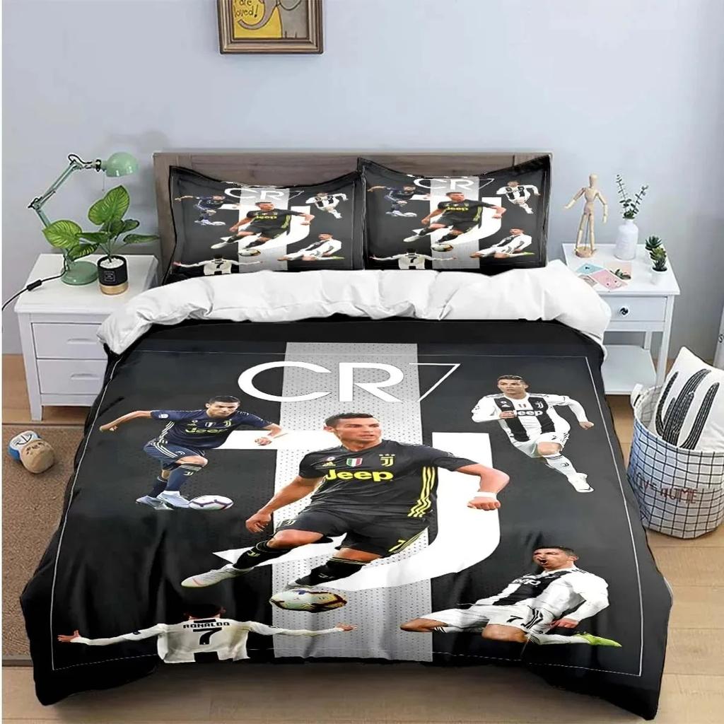 Exquisite Football Star Ronaldo 3D Print BoyBedding Set Duvet Cover Pillowcase Single Twin Size Gift for Student Adult 3pcs