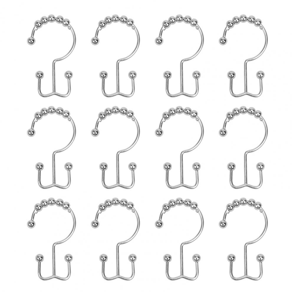 12pc Metal Shower Curtain Rings Metal Shower Curtain Hooks Set For Bathroom Rust Proof Double Rings With Beads Gold Shower Liner