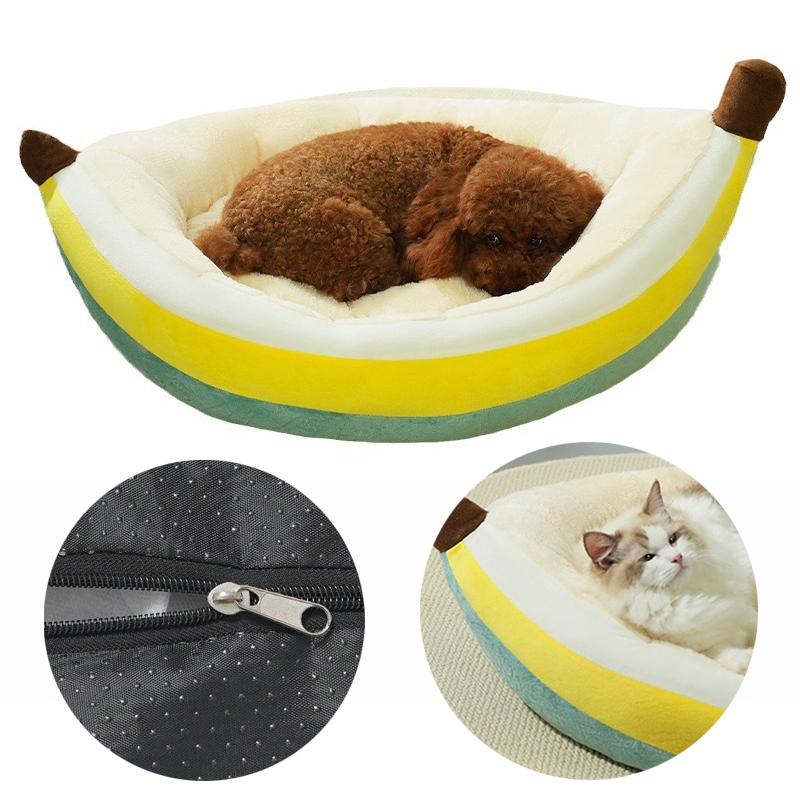 Winter Warm Cat Bed Banana-shaped Cat Sleeping Nest Cute Pet Bed for Cats Small Medium Dogs Detachable Kitten Bed Pet Supplies