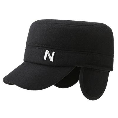 Autumn and Winter New Men's Winter Middle-aged Flat-top Hat, Ear Protectors To Keep Warm, Elderly People with Alphabet Woolen Thickened Dad Hat