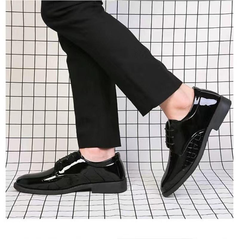 Fashion Men's Wide Width Polished Leather Oxfords Autumn Business Casual Formal Shoes Shiny Comfort Cushioned Non-Slip Sole Work Wedding